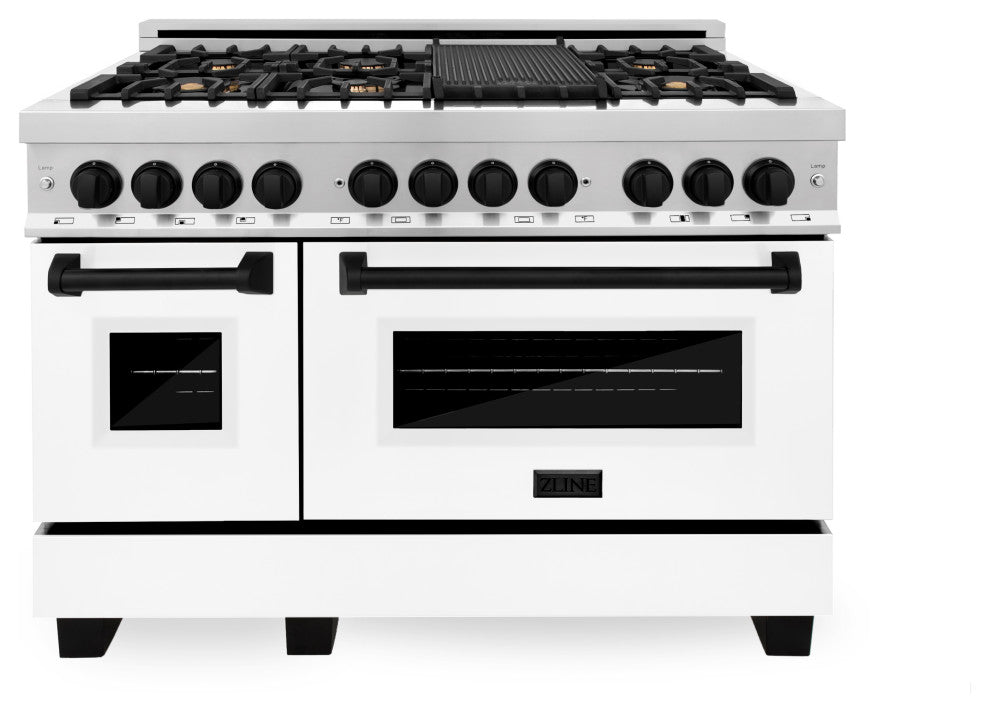 ZLINE 48" Dual Fuel Range, Stainless With White Matte Door RAZ-WM-48-MB