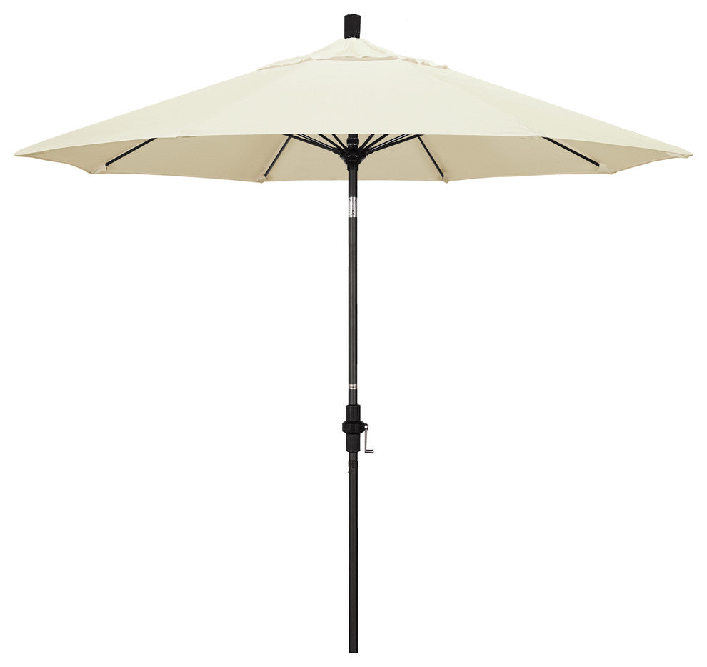 9' Matted Black Collar Tilt Lift Fiberglass Rib Aluminum Umbrella, Sunbrella, Canvas
