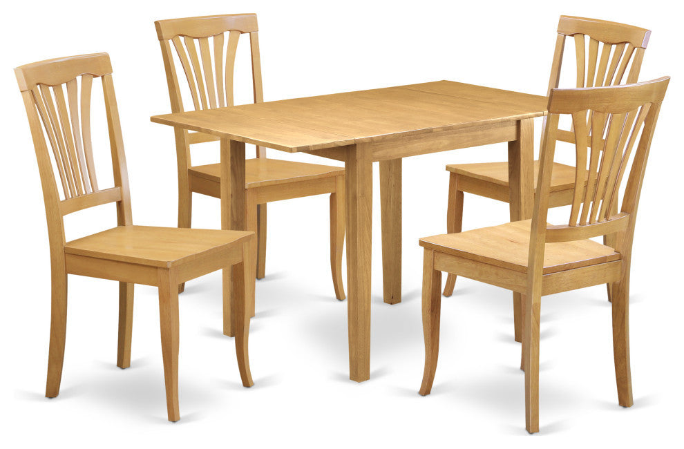 Dining Set 5 Pc- 4 Chairs, Table, Oak Finish Hardwood Structure.