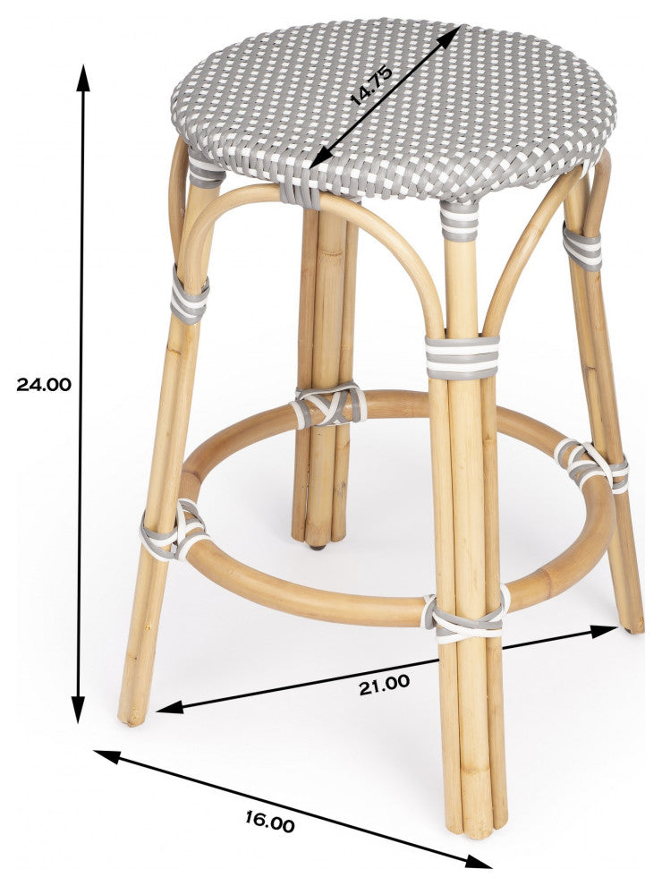 Grey and White Rattan Counter Stool