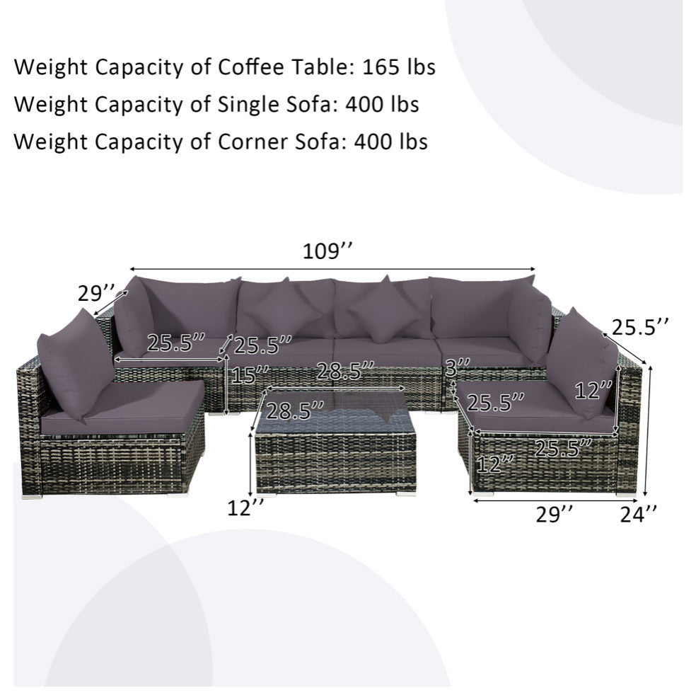 Costway 7PCS Patio Rattan Furniture Set Sectional Sofa Garden Gray Cushion