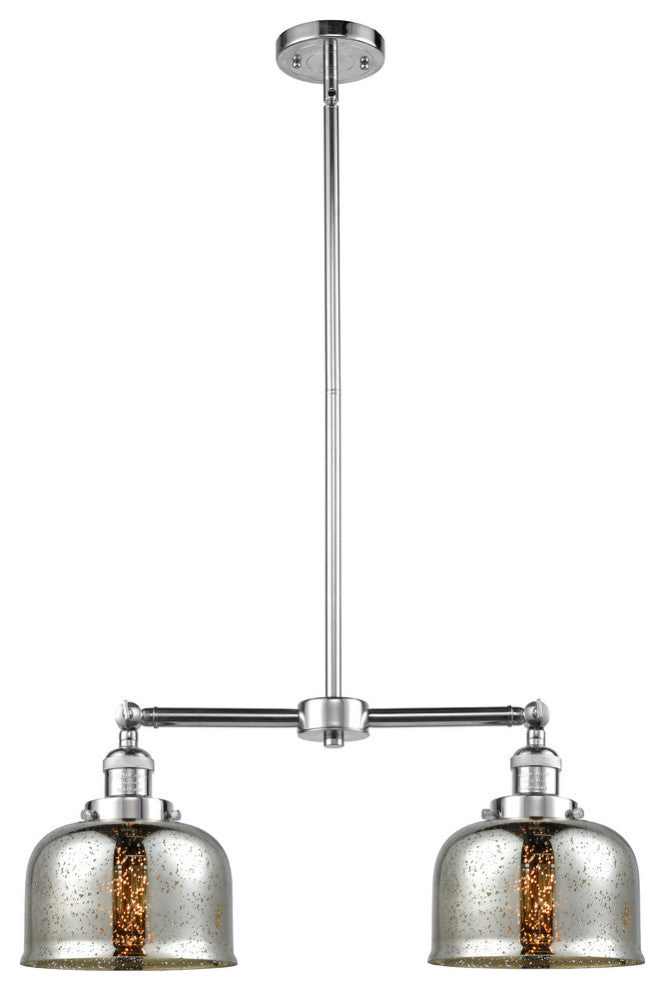 Large Bell 2-Light Chandelier, Polished Chrome, Silver Plated Mercury