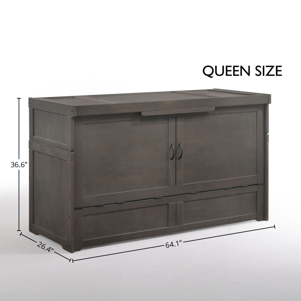 Cube Queen Size Murphy Bed Cabinet, Stonewash