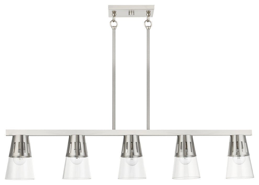 5 Light Brushed Nickel Large Linear Chandelier