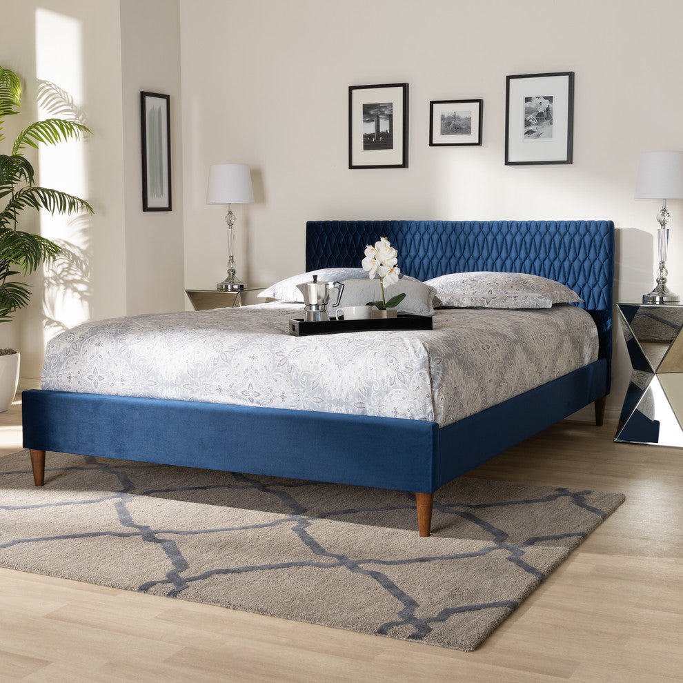 Lorelle Glam and Luxe Royal Blue Velvet Fabric Upholstered Queen Bed