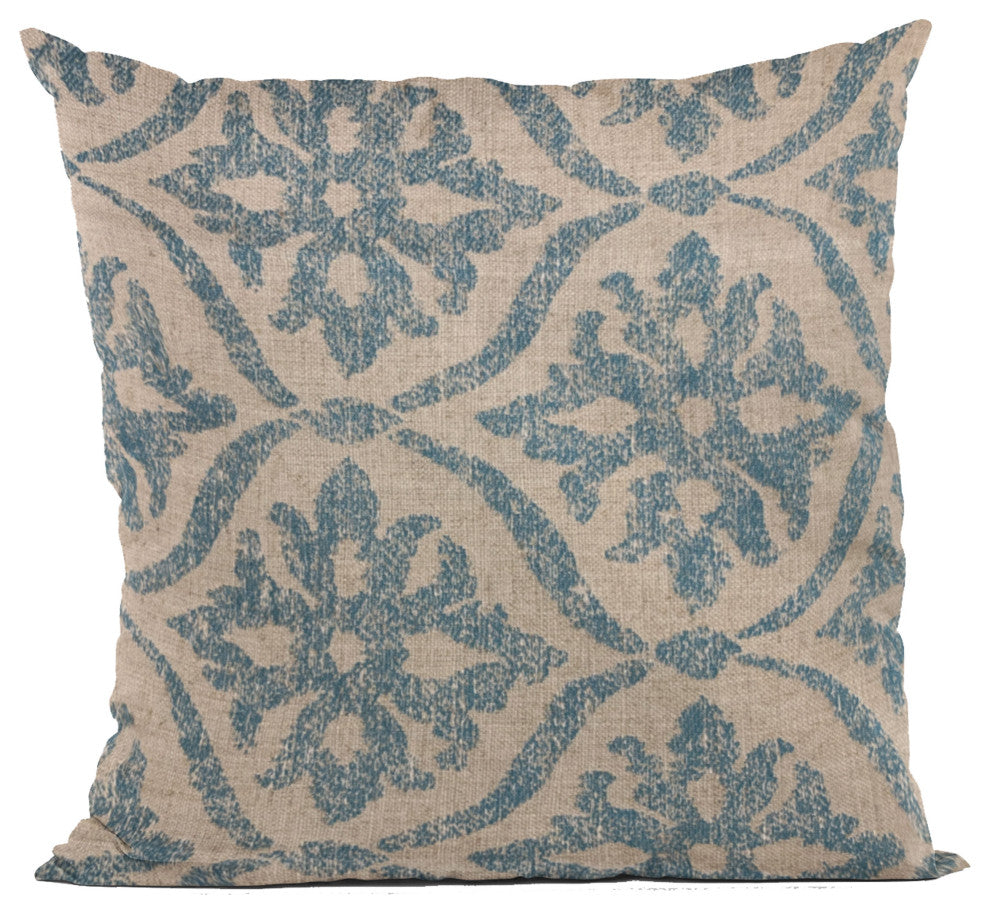Plutus Blue Flowers Jacquard Luxury Throw Pillow, 20"x30"