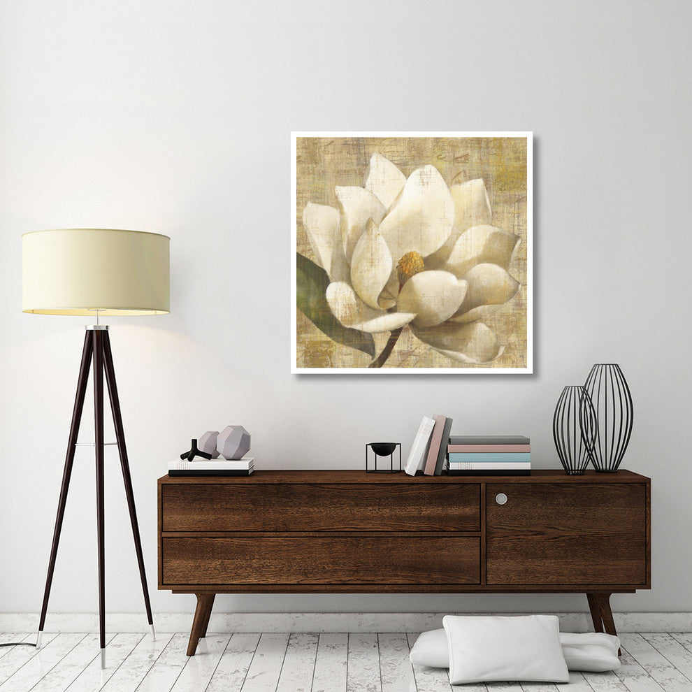 "Magnolia Blossom on Script" Digital Paper Print by Albena Hristova, 42"x42"