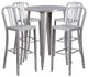 30" Metal Bar Table Set With 4 Vertical Slat Back Barstools, Silver