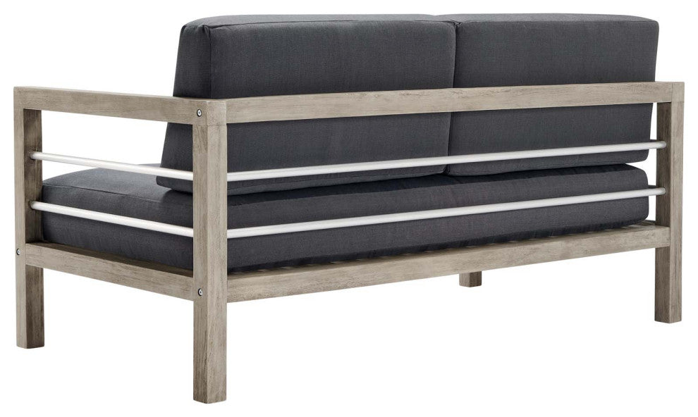 Lounge Sectional Sofa Chair Set, Wood, Gray, Modern, Outdoor Patio Cafe