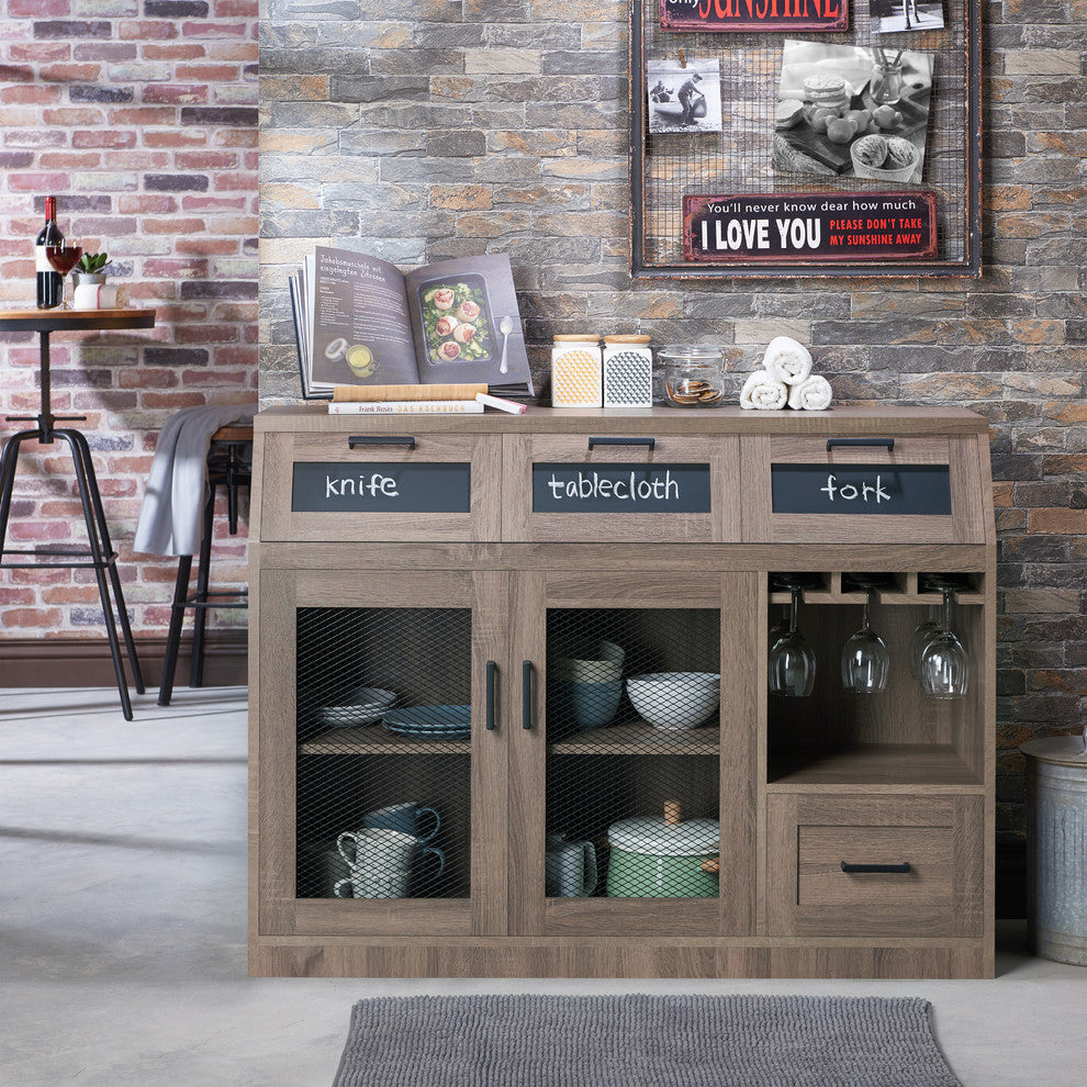 Lomel Transitional Chalkboard Buffet Server, Chestnut Brown