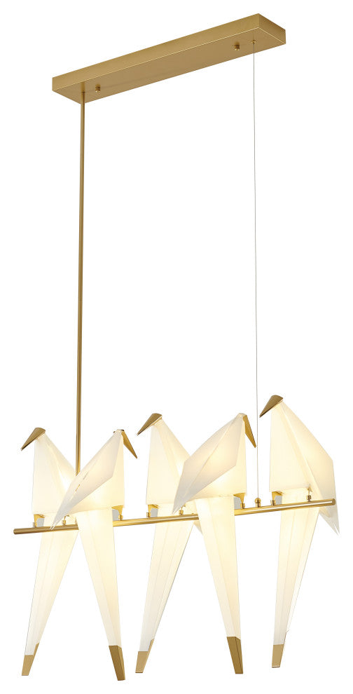 Gold Carbon Steel Frame With White Plastic Birds LED Light Fixture