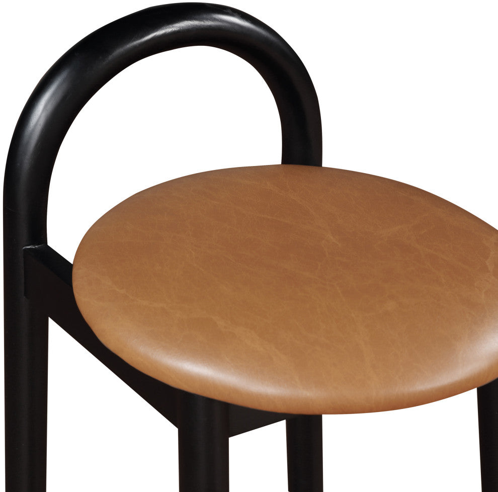 Meridian Furniture Calvin Vegan Leather Stool, Cognac, Black Finish