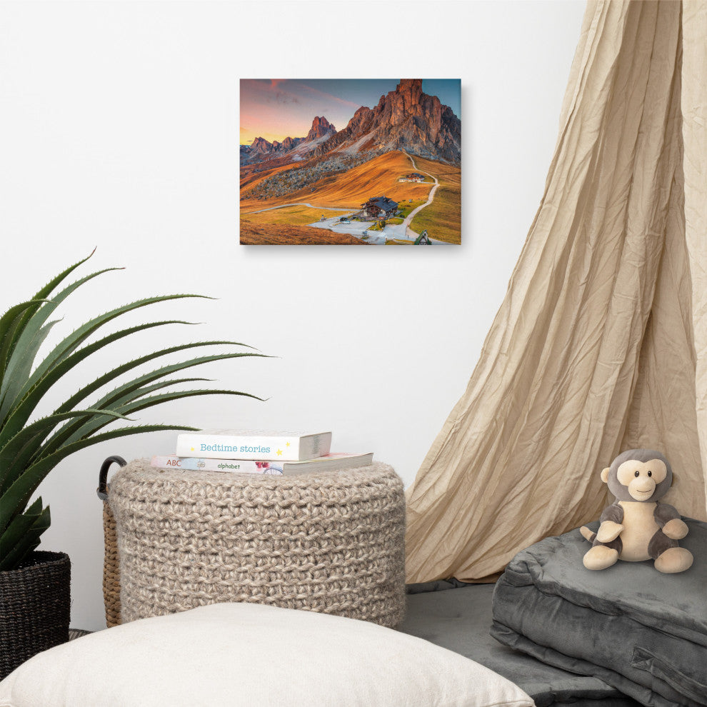 Sunset and Alpine Mountain Pass Landscape Photo Canvas Wall Art Print, 12" X 16"