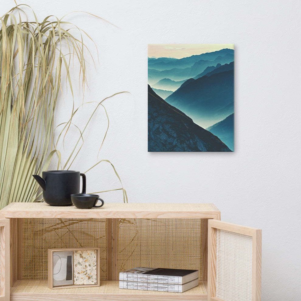 Misty Blue Silhouette Mountain Range Landscape Photo Canvas Prints, 16" X 20"