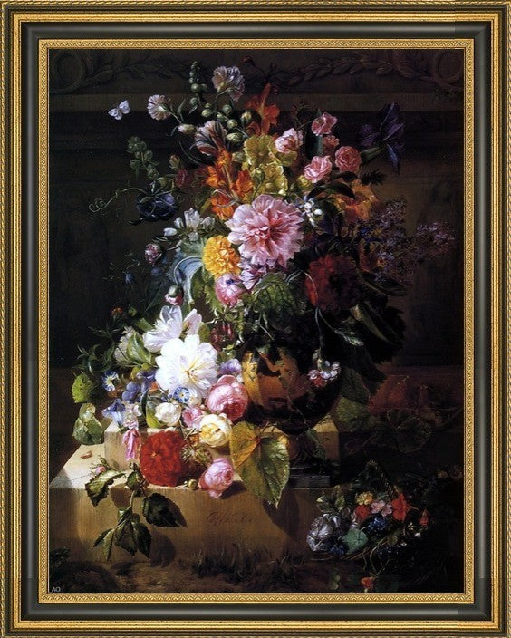 Georgius Jacobus Johannes Van Os Still Life With Roses, Peonies Print, 18"x24"