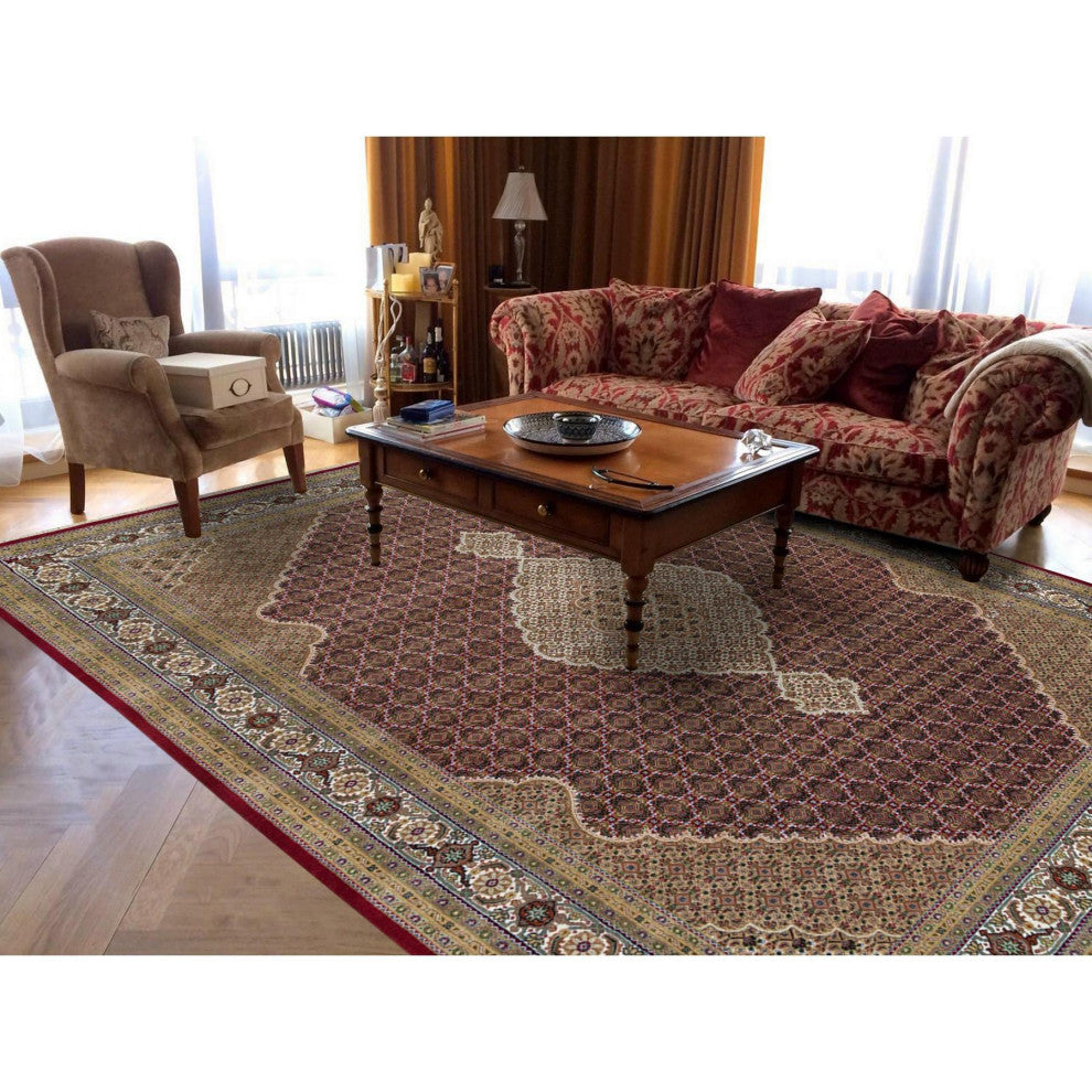 Mahogany Red Tabriz Mahi 175 KPSI Wool Hand Knotted Oriental Rug, 10'x13'10"