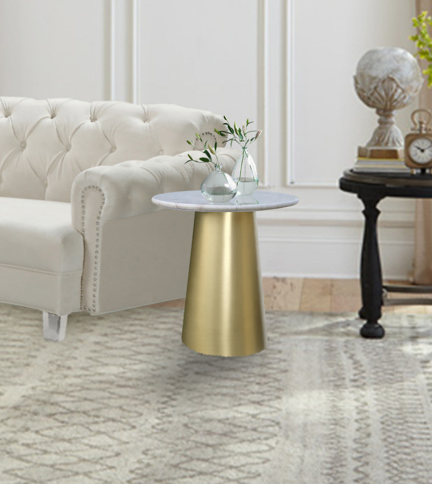 Sorrento End Table, Marble Top, Brushed Gold Metal Base