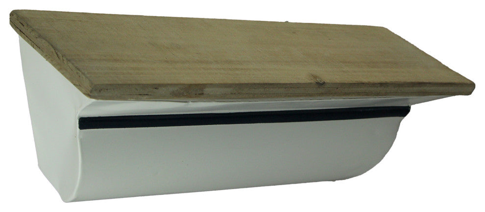 Curved White Metal Wood Topped Wall Mounted Display Shelf