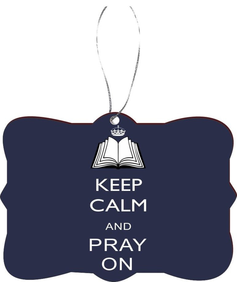 Keep Calm And Pray On Blue Color Design Rectangle Christmas Tree Ornament