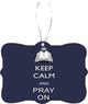 Keep Calm And Pray On Blue Color Design Rectangle Christmas Tree Ornament