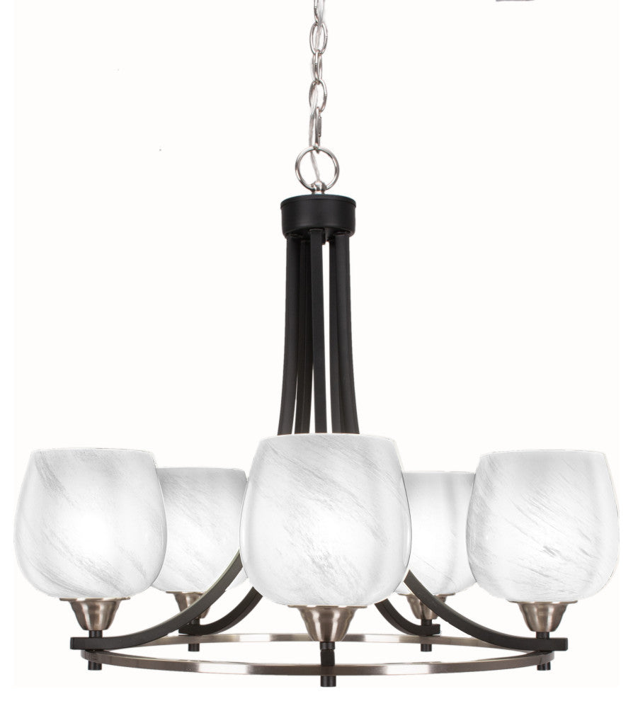 Paramount 5-Light Chandelier, Matte Black & Brushed Nickel, 6" White Marble