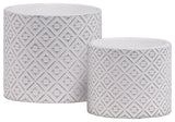 2-Piece Decorative Pot Set With Painted Embossed Lattice Floral Design, White
