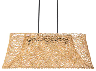 Cane Rib Webbing Oblong Dining Table Kitchen Island Pendant Lamp, Natural