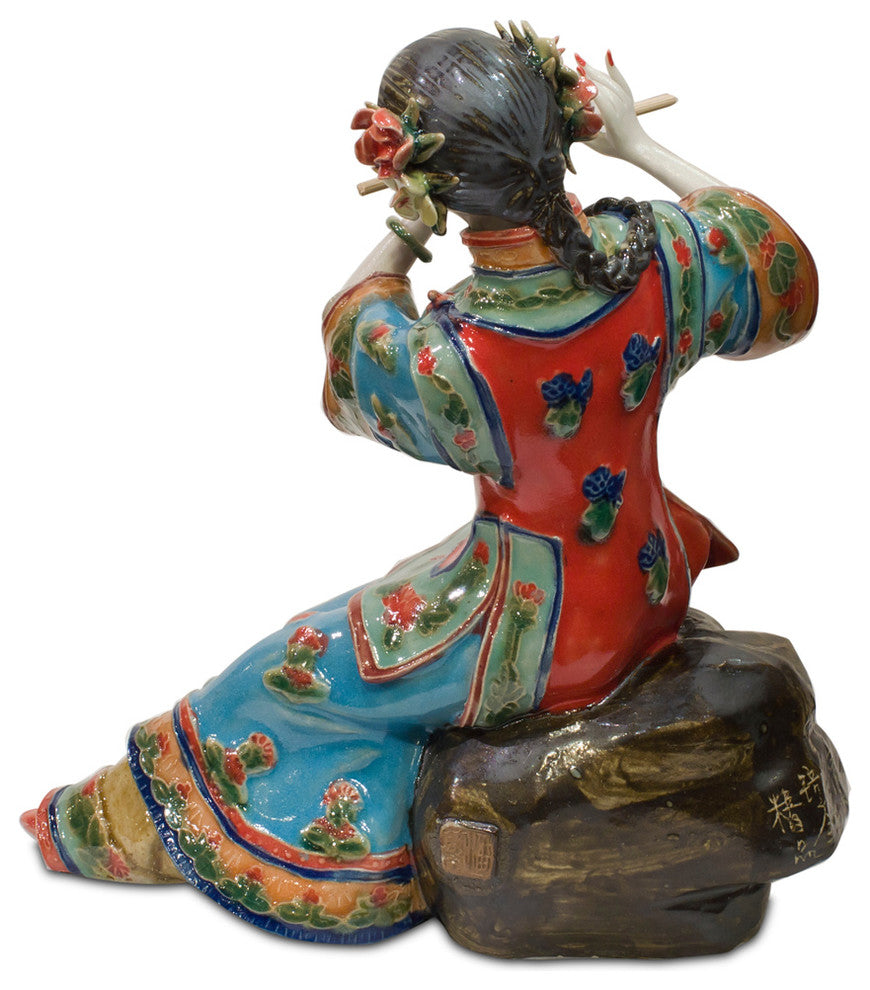 Chinese Porcelain Figurine, Shi Wan Lady Playing the Flute