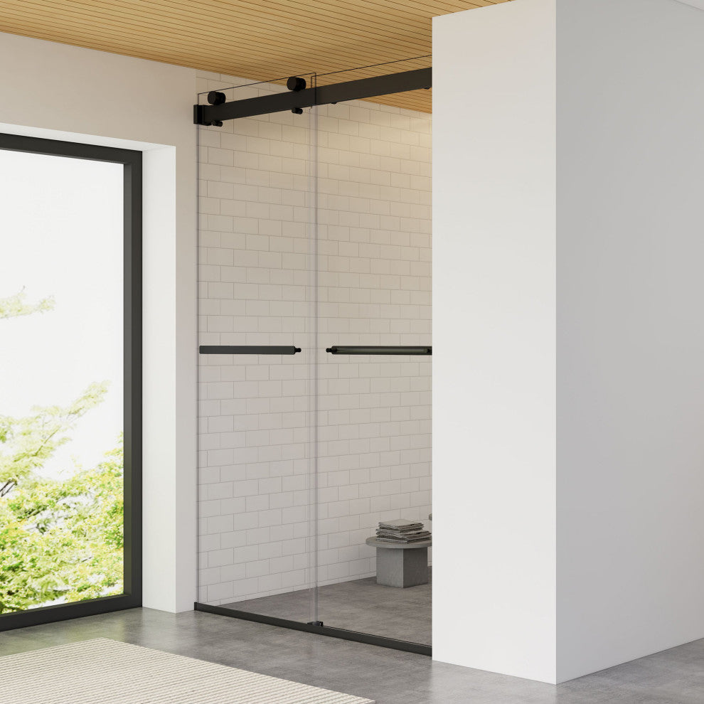 Marcelo By Pass Frameless Shower Door, Clear Glass, Matte Black, 48"wx76"h