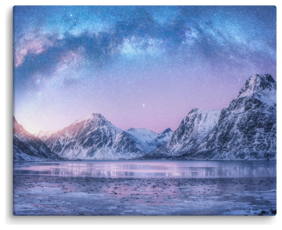 Milky Way Lofoten Islands, Norway Landscape Photo Canvas Wall Art Prints, 16" X 20"