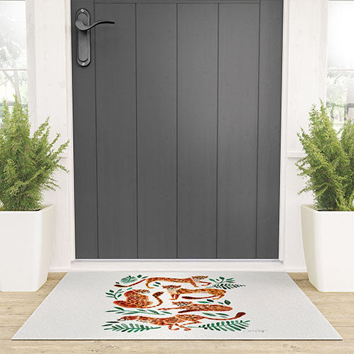 Cat Coquillette Cheetah Collection, Orange Welcome Mat
