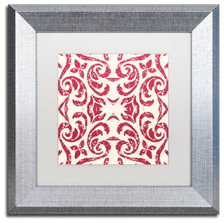 Color Bakery 'Damask Red' Matted Framed Art, Silver Frame, White Mat, 11x11