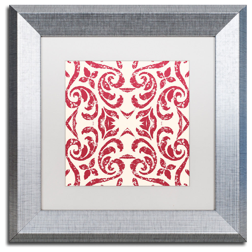Color Bakery 'Damask Red' Matted Framed Art, Silver Frame, White Mat, 11x11