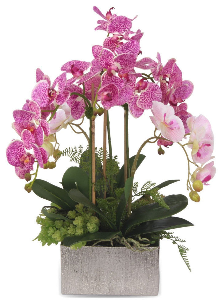 Pink Orchids Flower Arrangement, Square Ceramic Pot
