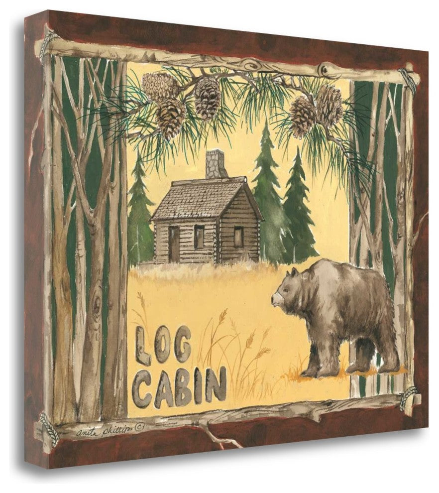 "Log Cabin Bear" By Anita Phillips, Giclee Print on Gallery Wrap Canvas