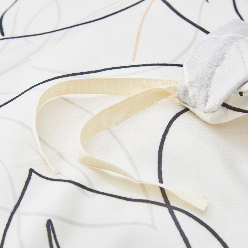 Tache Modern Leaf Foliage Abstract White Grey Black Reversible Duvet Cover, Cal