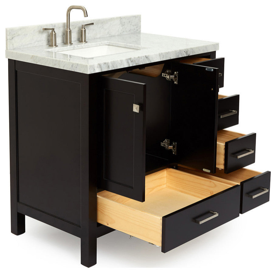 ARIEL Cambridge 37" Left Rectangle Sink Bathroom Vanity with Marble Top