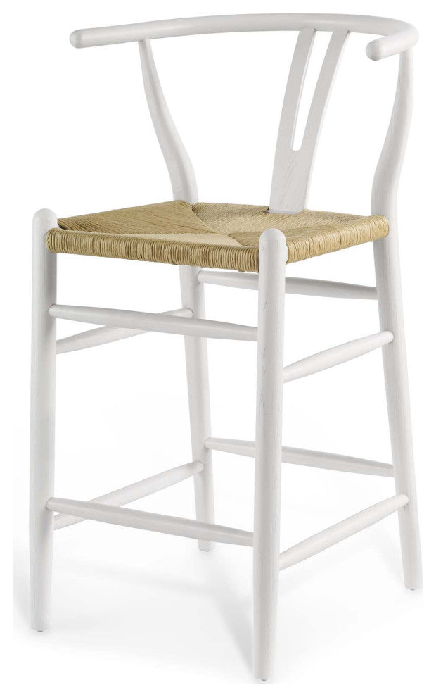 Counter Stool Chair, Set of 2, Wood, White, Modern, Bar Cafe Bistro Restaurant