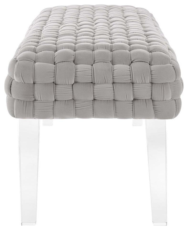 Prologue Woven Performance Velvet Ottoman, Light Gray