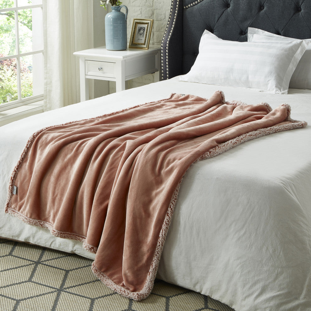 Amarey Flannel Reversible Sherpa Throw, Blush