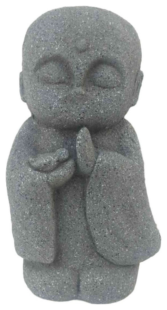 14" Gray Praying Monk With Bird Indoor Outdoor Statue