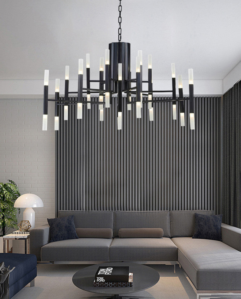 Zelbio | Gold/Black Postmodern LED Chandelier for Living Room, Black, 36 Lights - Dia102.1xh70.1cm / Dia40.2xh27.6"