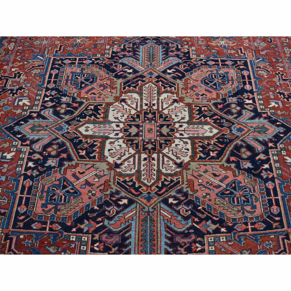 Red Antique Persian Karajeh Heriz Wool Hand Knotted Oversized Rug 12'3"x16'1"