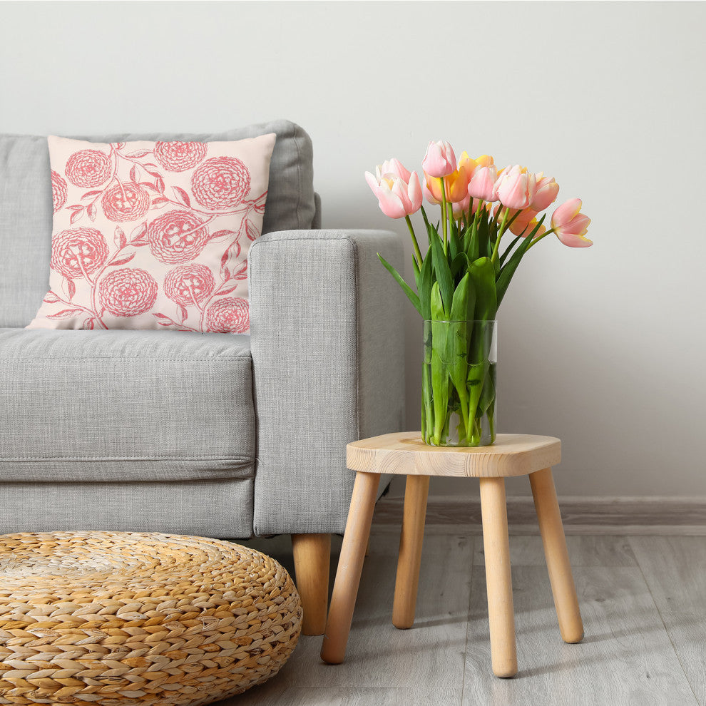 Antique Flowers Decorative Throw Pillow, Blush Coral, 20"x20"