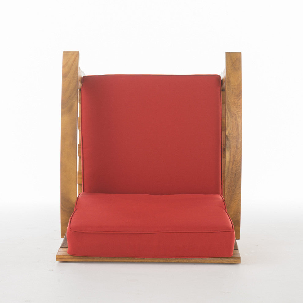 GDF Studio Preston Outdoor Wooden Club Chairs, Red, Set of 4