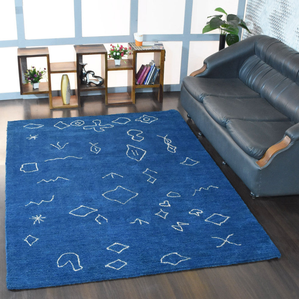 HAND KNOTTED LOOM SILK ECO-FRIENDLY RUGS-6'x9',Rectangle,Blue White,Contemporary