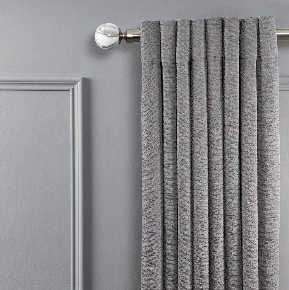Linen Avenue Grey Marble Single Curtain Rod Set,66 to 120-Inch,Polished Nickel