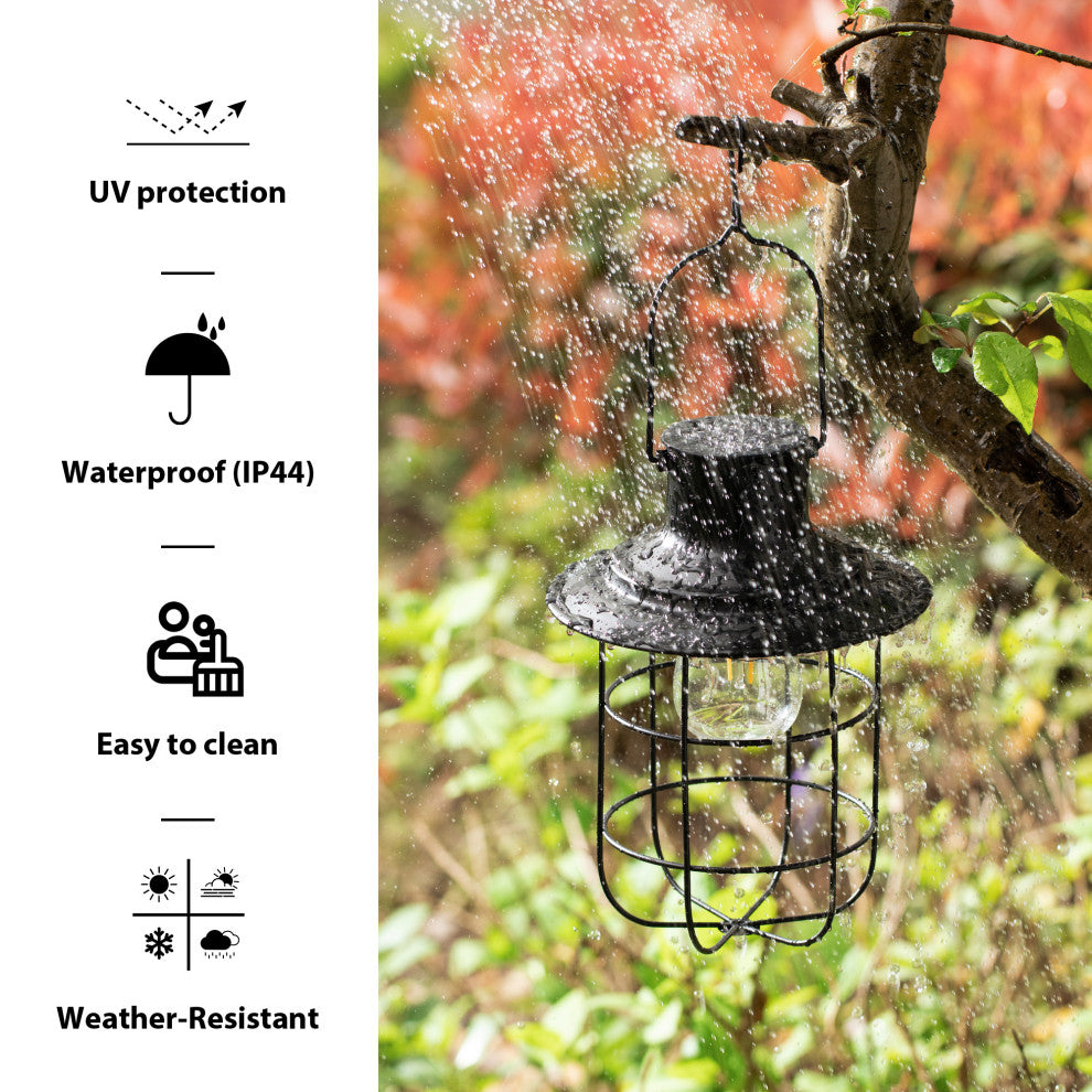 Metal Wire Solar Powered Hanging Lantern, 2-Piece Set