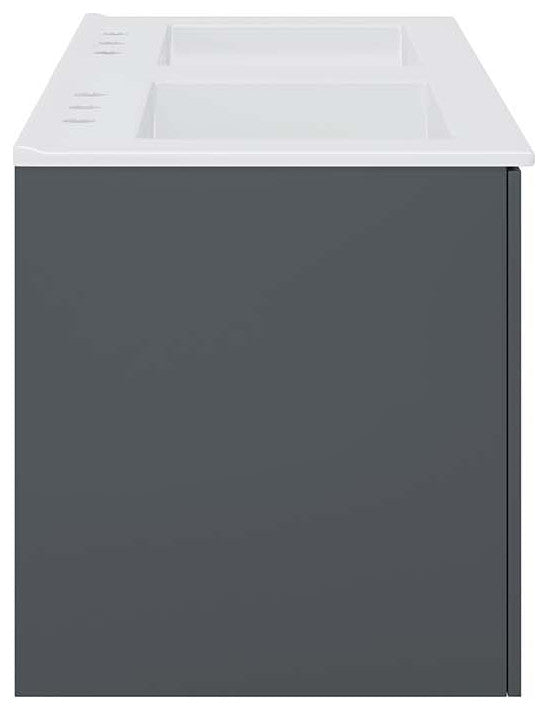 Double Sink Vanity Cabinet, White Gray, Ceramic, Modern, Hotel Bathroom