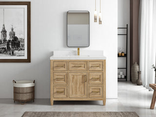 Santa Monica 42 Single Sink Bath Vanity in Whitewashed Teak 2" Empira Quartz